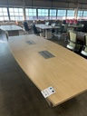 10' Enwork Boat Shaped Conference Table - American Elm w/Power & Panel Base (Aluminum Trim)