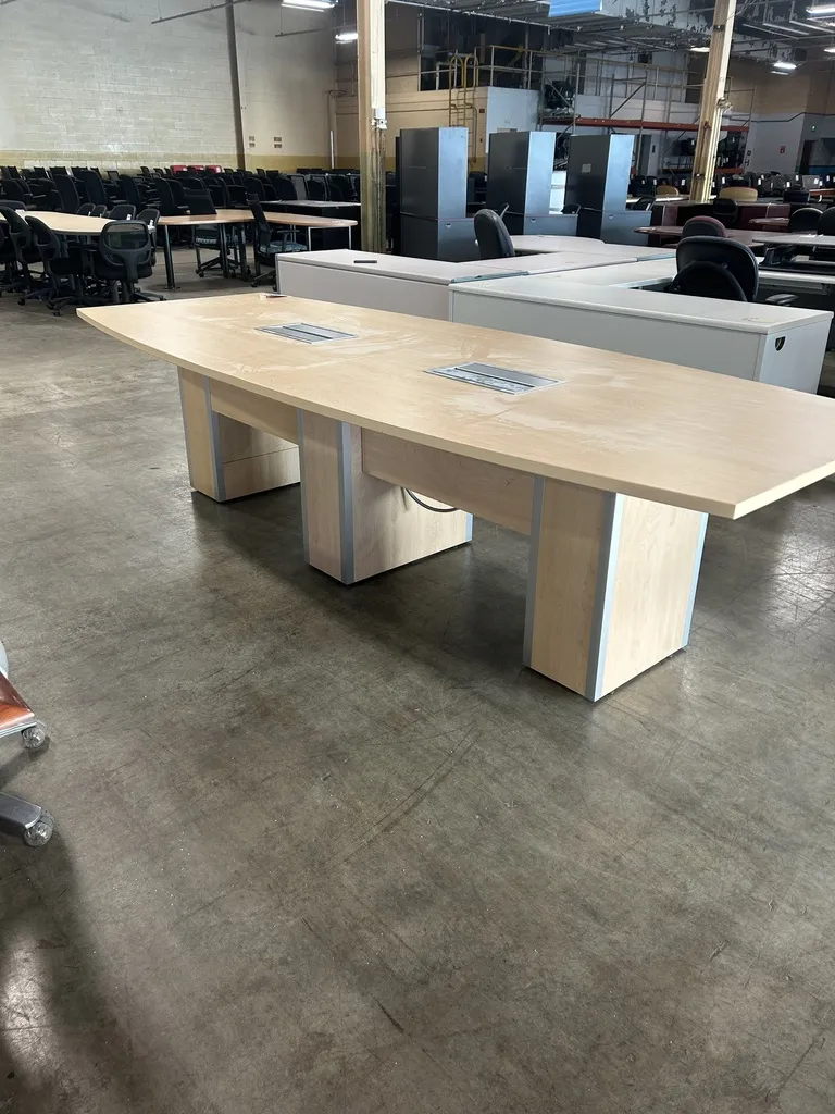 10' Enwork Boat Shaped Conference Table - American Elm w/Power & Panel ...