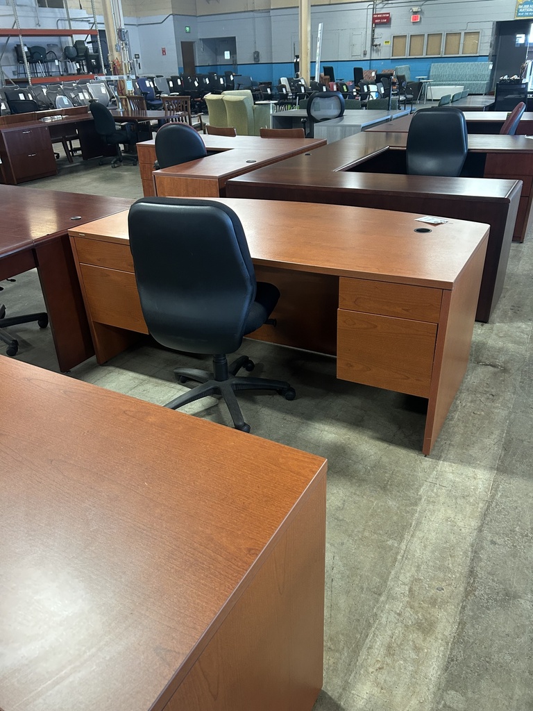 36X71 DBL Ped Bow Front Desk & Credenza Set Cherry