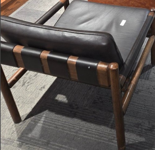 Black Leather and wood Side Chairs