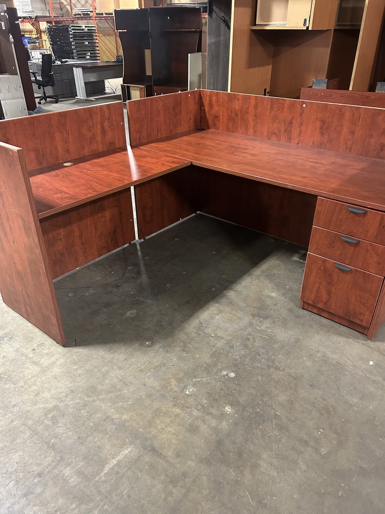 30" x 72" Reception Desk w/Transaction Top - Single Ped BBF - Cherry (AS IS)