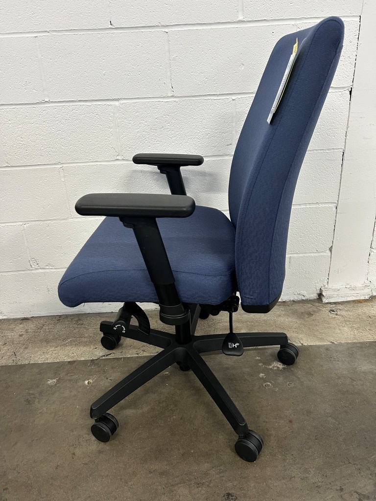 Hon Ignition Midback Blue fabric work chair, syncro tilt, seat slide, & independent back angle