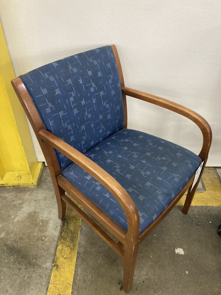 Blue Pattern Side Chair with arms, Cherry Frame