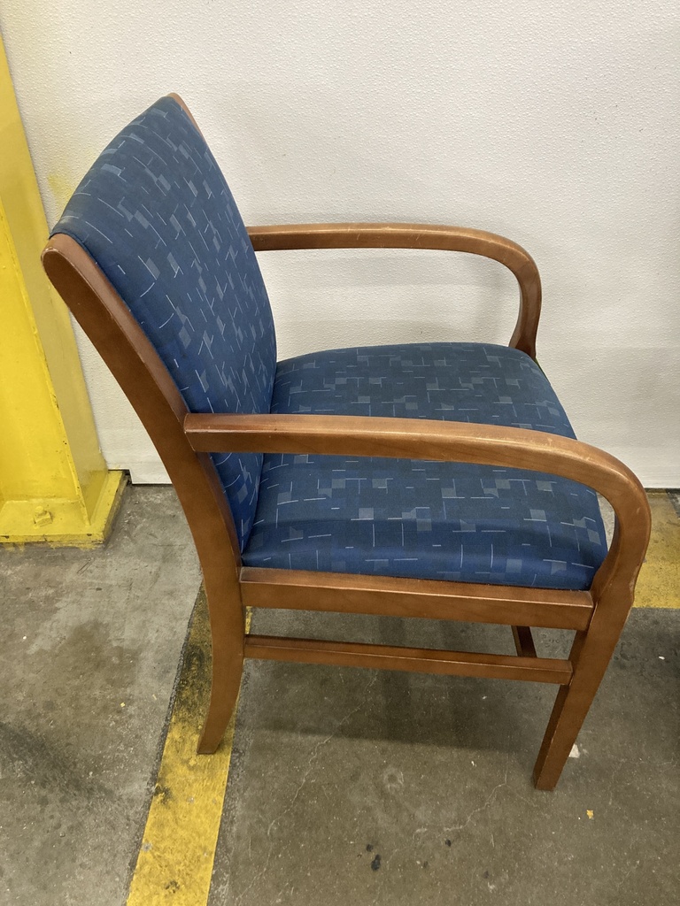Blue Pattern Side Chair with arms, Cherry Frame