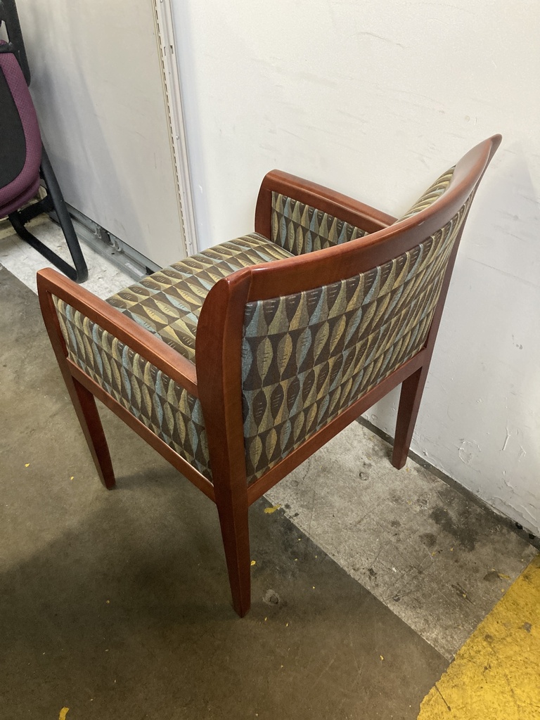 Blue and Green Pattern Arm Chair Cherry Frame 