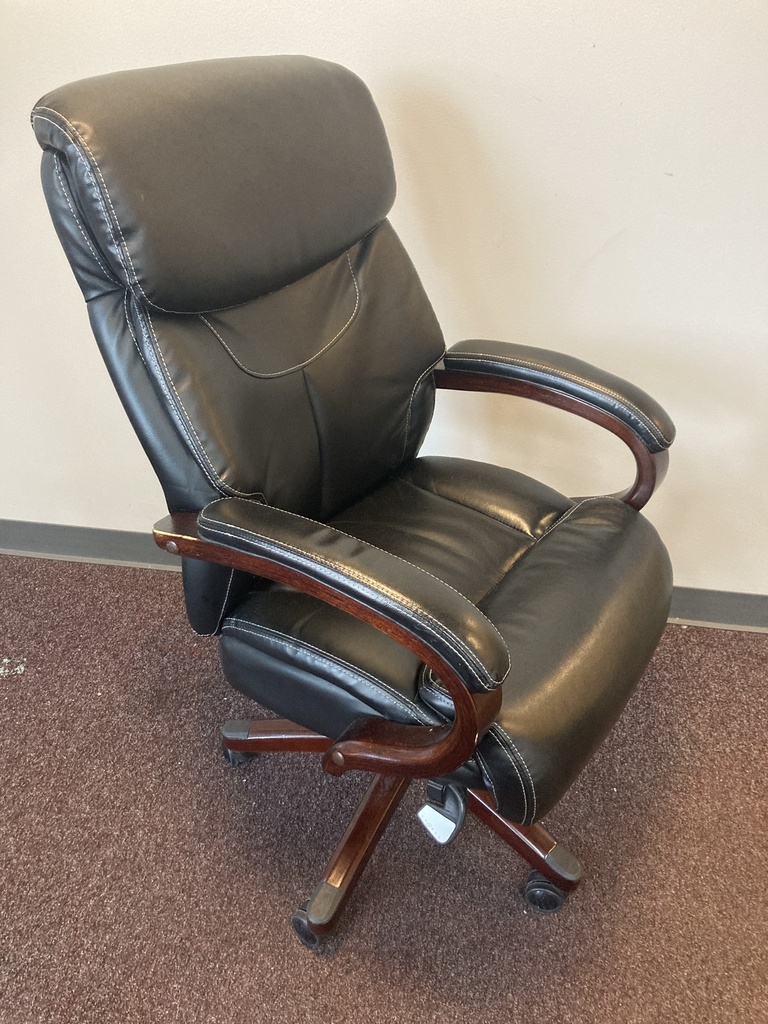 Black Vinyl High Back Executive Chair with Arm Pads Mahogany Frame 
