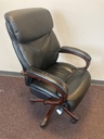Black Vinyl High Back Executive Chair with Arm Pads Mahogany Frame 