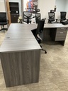 Euroline Corner desk Mahogany w/2 returns dbl ped