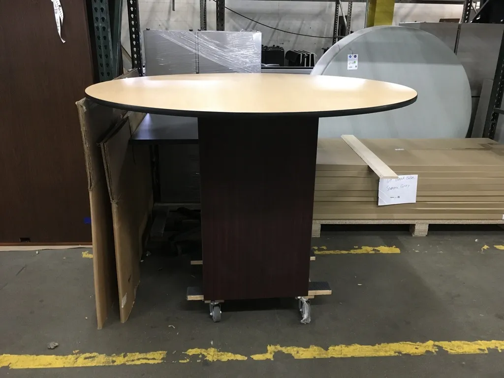 60" Round Table , Maple laminate, Std Height, Silver bases