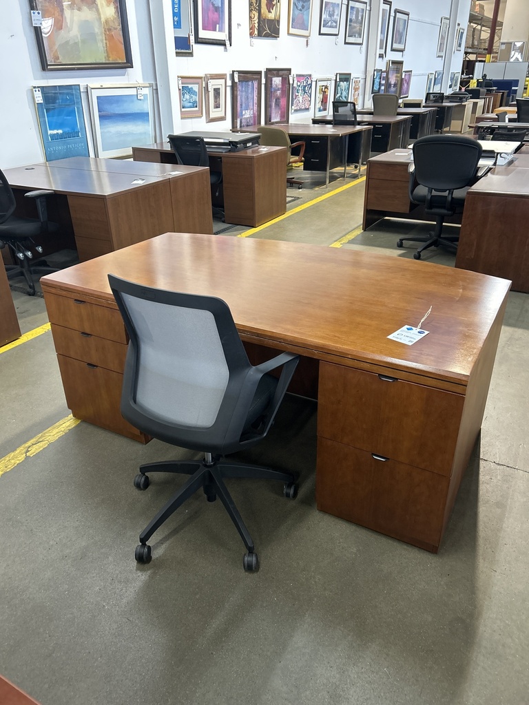42x72 Bow Front Desk Honey, Double Pedestal