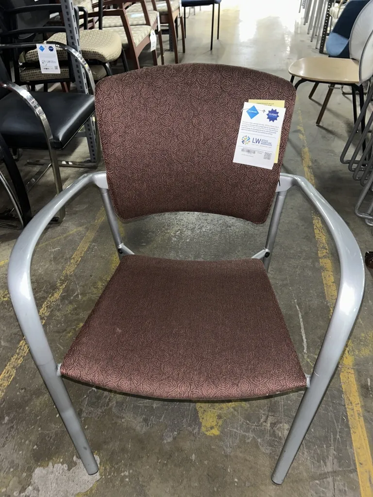 Maroon Brayton International Stackable Side Chair  with arms, silver frame