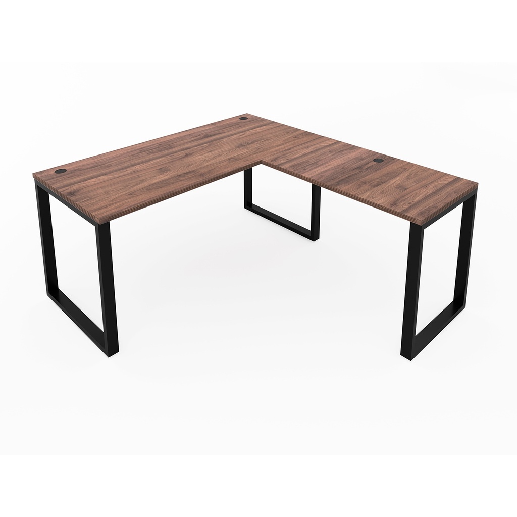 Euroline Fusion L-Shaped Metal Leg Desk with Grommets, 72″ x 72″ Walnut