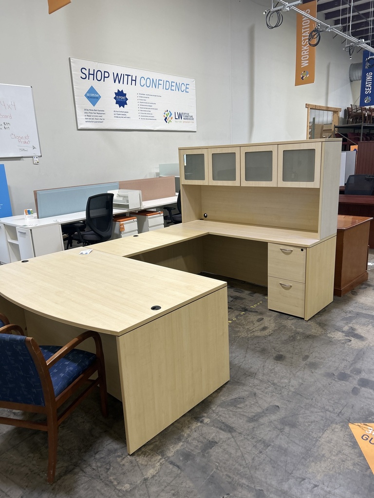 Cherry Man Office Suite - Bow Front U, RH w/hutch and wardrobe 