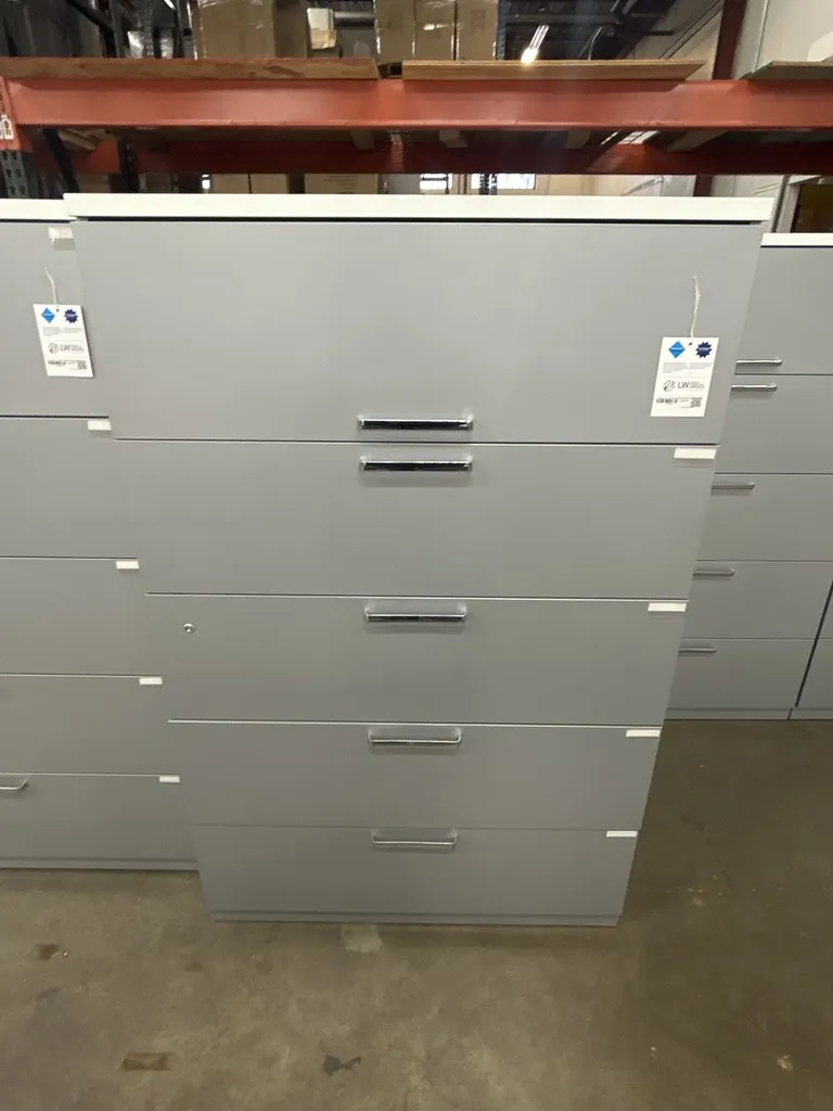 Steelcase 42" 5 High Silver File Cabinet W/White Top
