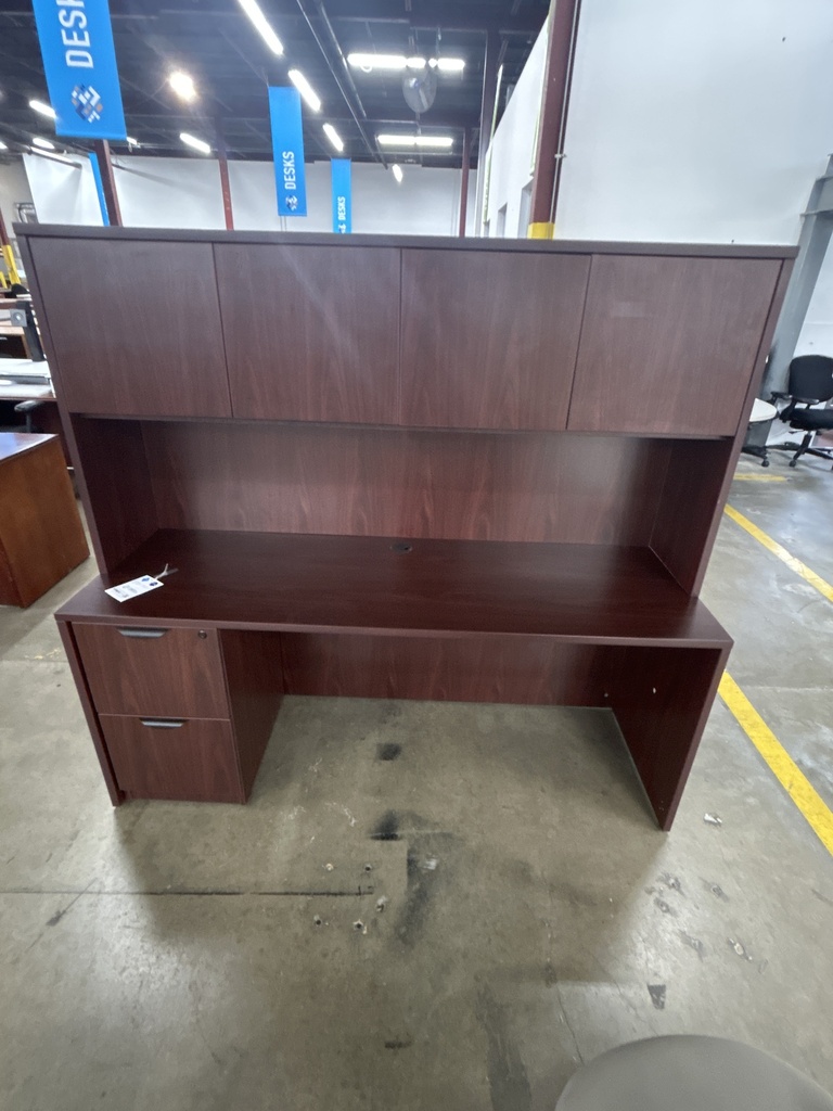 24x72 Single Ped Working Credenza W/Hutch Mahogany