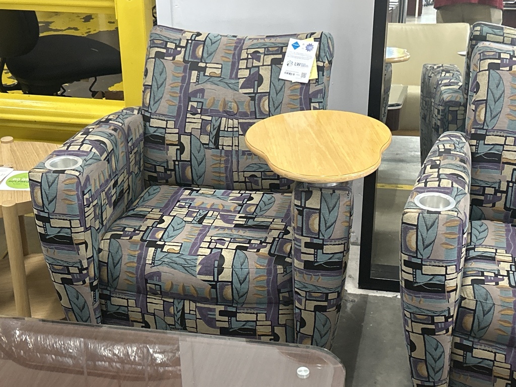 Multi-Colored Purple and Blue Lobby Chair W/Swinging Table