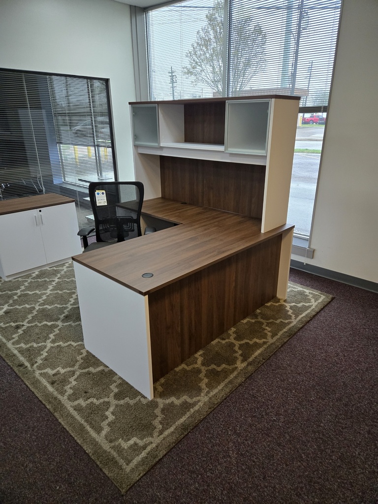 Euroline 30x66 Walnut and White Desk/Hutch/ Storage Cabinet set