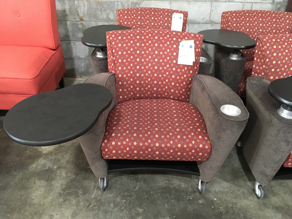 Red & Brown Lobby Chair w/Tray