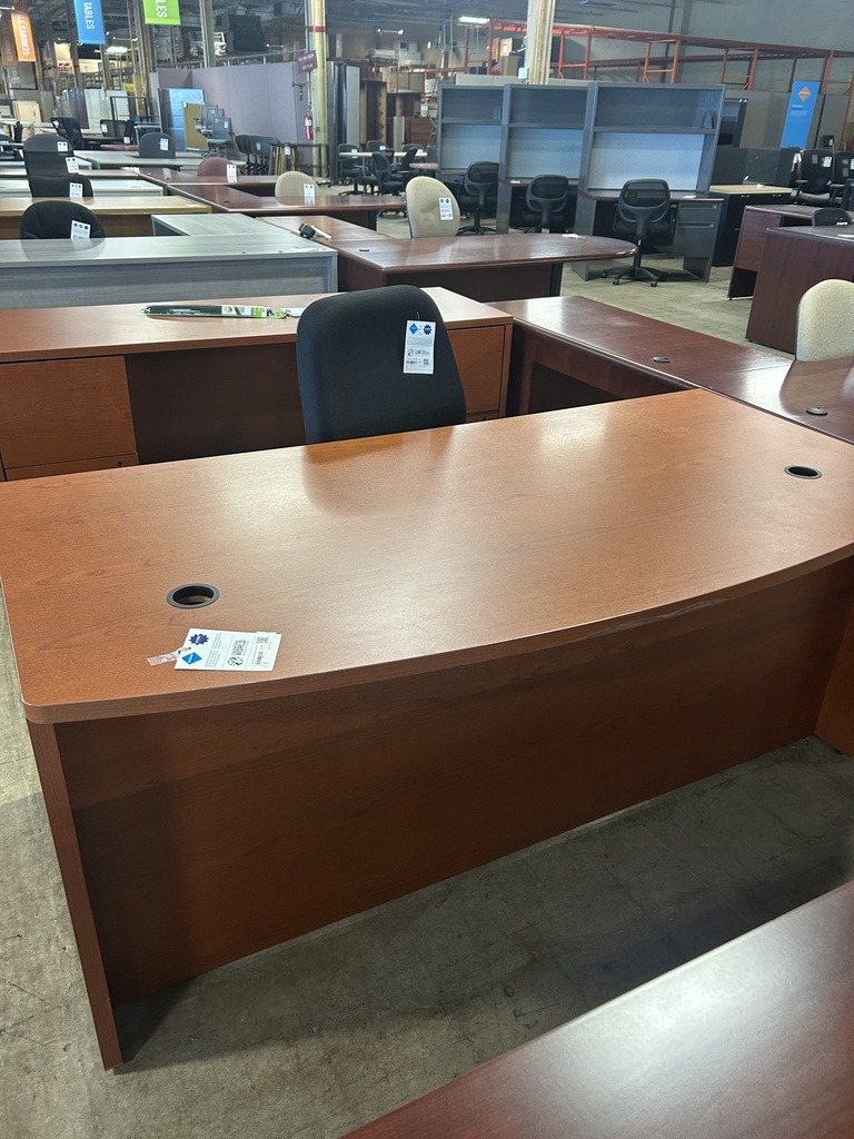 36X71 DBL Ped Bow Front Desk & Credenza Set Cherry