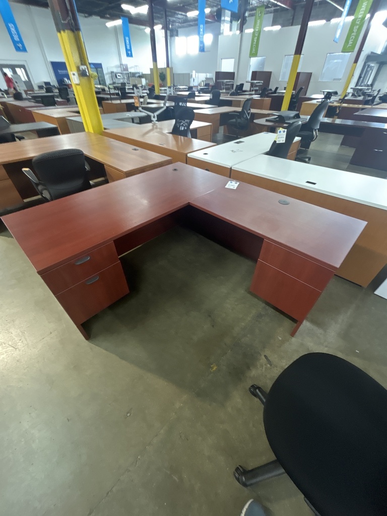 30x66 DBL Ped L-Desk RH Mahogany