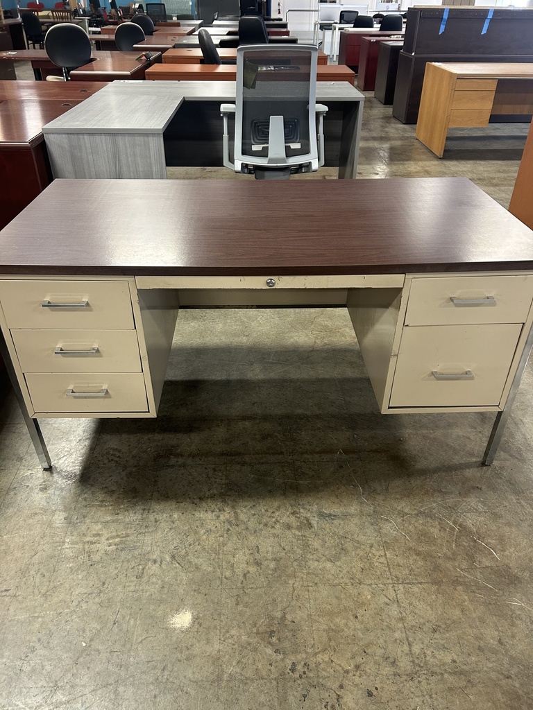 30x60 Dbl Ped Metal Desk - Wood Top
