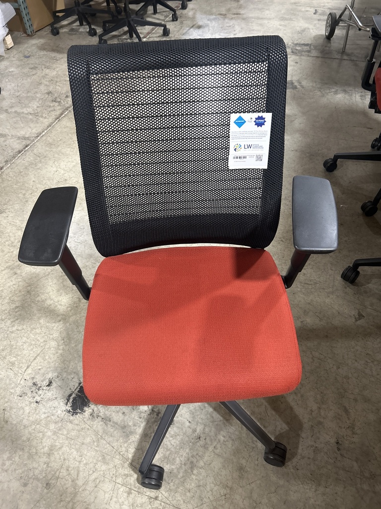 Steelcase Think Chair, Red Seat, 3D Knit Back Black