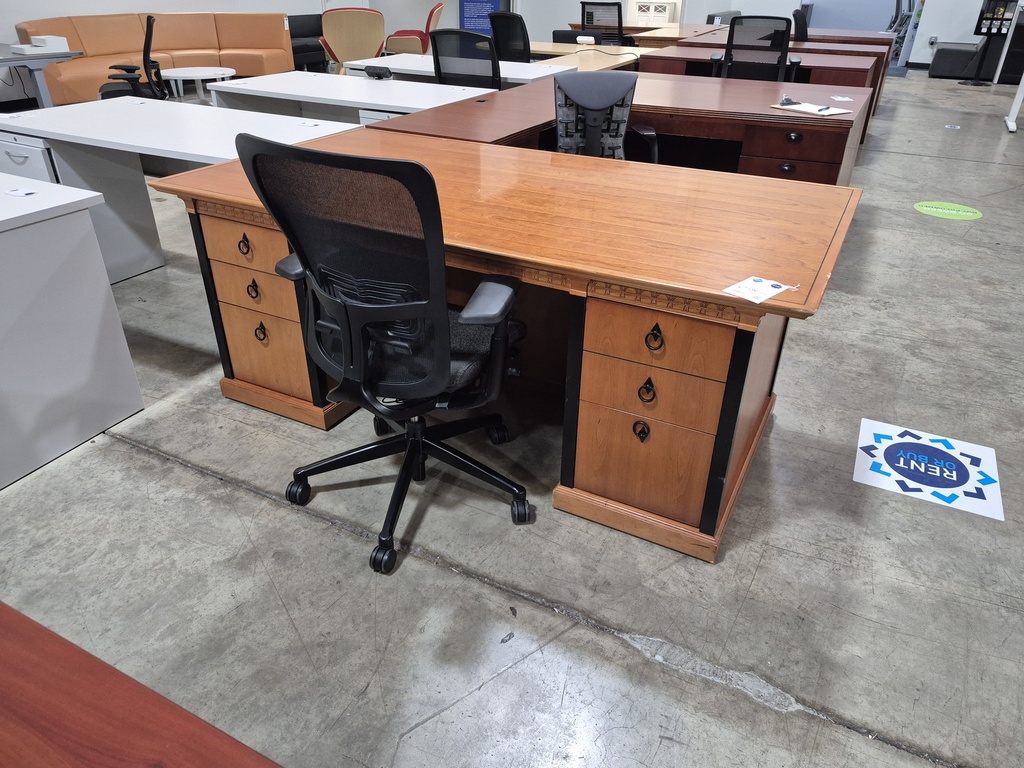 36x72 Kimball Dbl Ped Bow Front Desk -honey