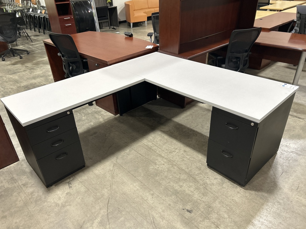 30x72 Steelcase L Shape Dbl Ped Desk - Light Grey