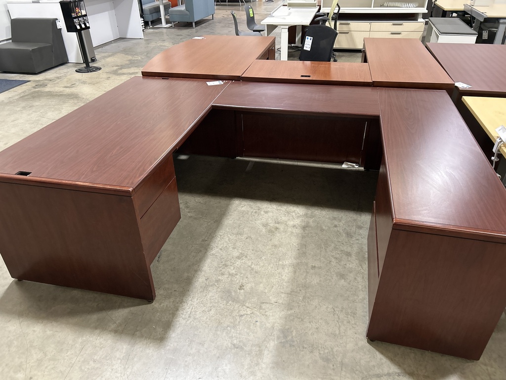 36x72 Kimball U Shape Desk - RH - Mahogany
