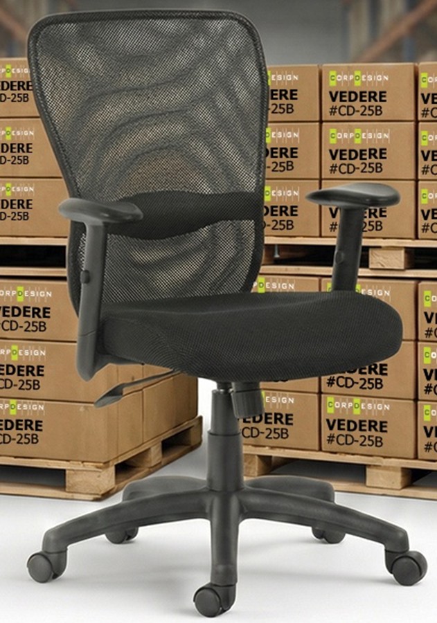 CORP-VEDERE CD-25B Mesh back black chair w/ arms