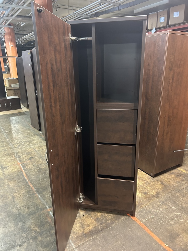 Walnut Steelcase Turnstone Payback 24"Wx24"Dx71"H LH Wardrobe w/3 File Drawers & 1 Shelf