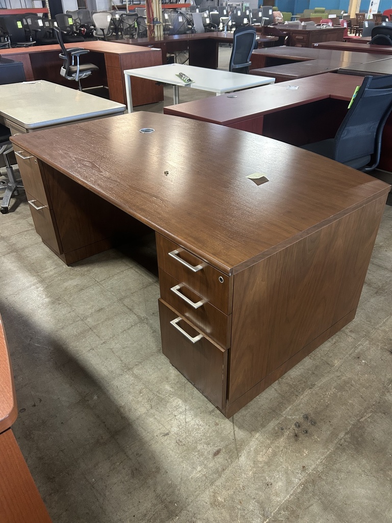 Walnut Steelcase 36x72 Dbl Ped Bowfront Desk