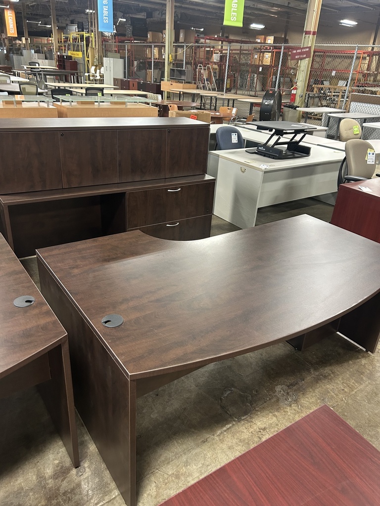 Steelcase 36x72 Mocha Porkchop w/BBF, Dbl Lateral Credenza & Overhead Wall Mount