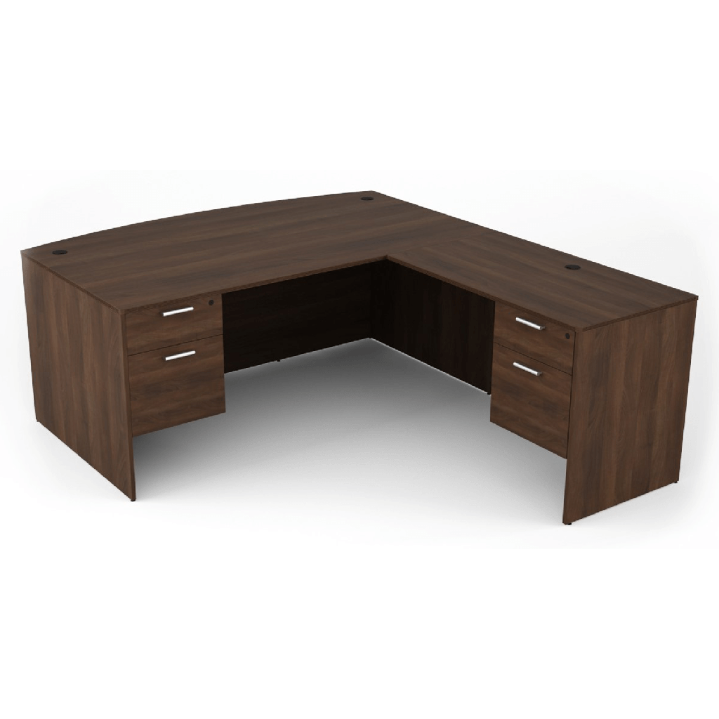 Euroline 30x71 Dbl Ped L Desk RH Walnut 