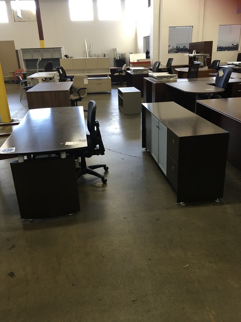 30x72 Desk & 24x72 Storage Credenza Set with Glass Doors (Mocha)