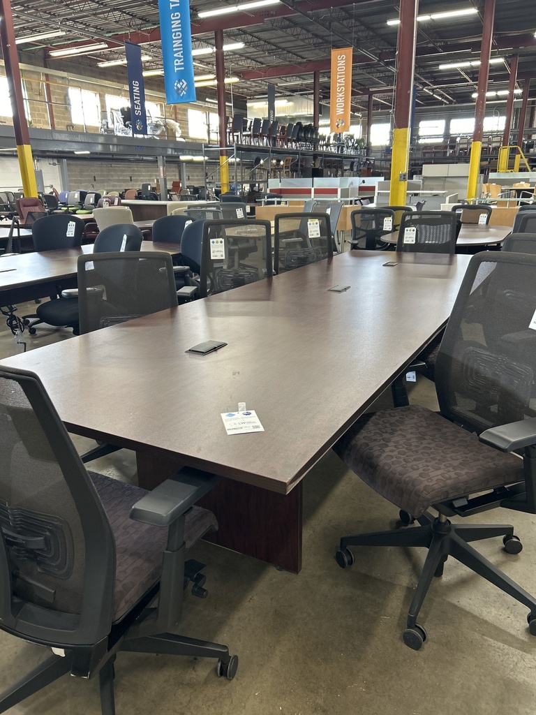 12'x 4' 1 Piece Mahogany Powered Conference Table            