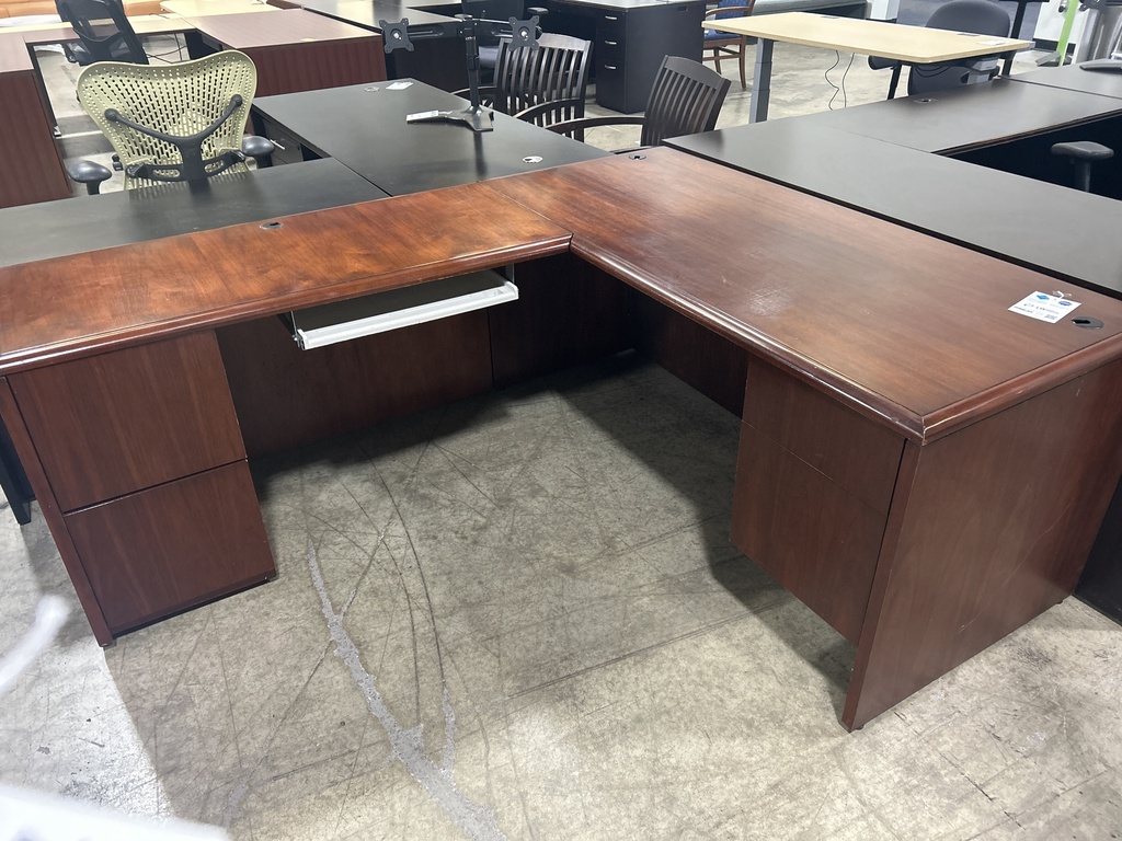 66"x78" National L Shape Desk - LH Mahogany Veneer Desk