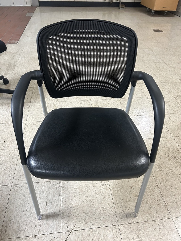 Hon Side Chair - Black Leather Seat w/Silver Legs