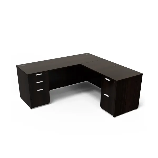 Euroline 30x66 Dbl Ped BBF/FF L Desk LH Espresso