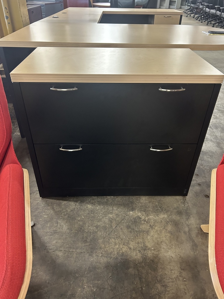Hon 36" 2 Drawer Lateral - Black w/Blonde Top 