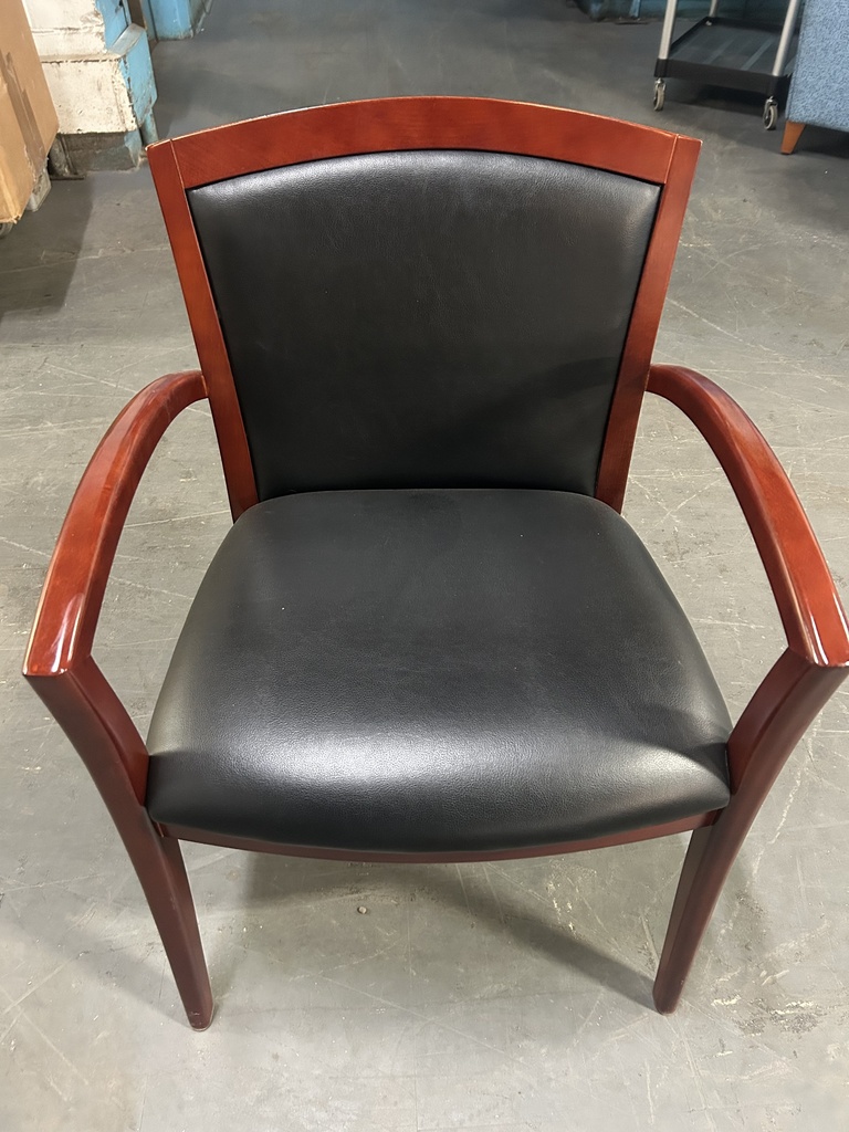 Black Leather Guest Chair w/Cherry Arms