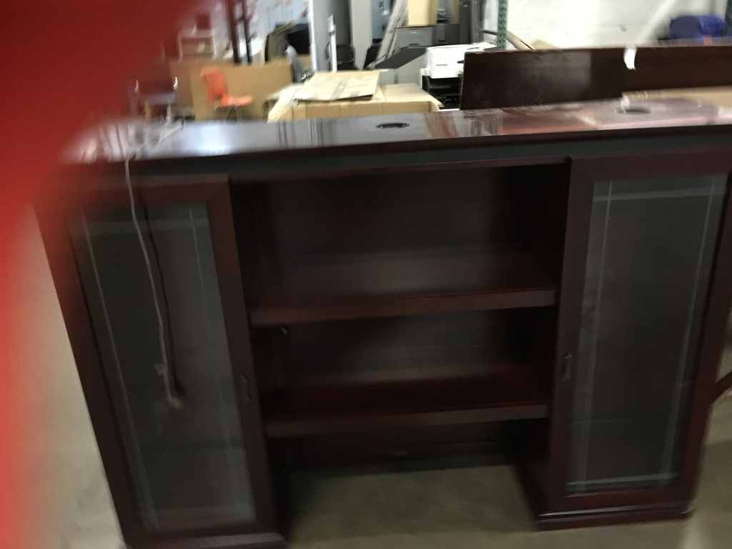 Cherry Credenza with Glass Door Hutch 