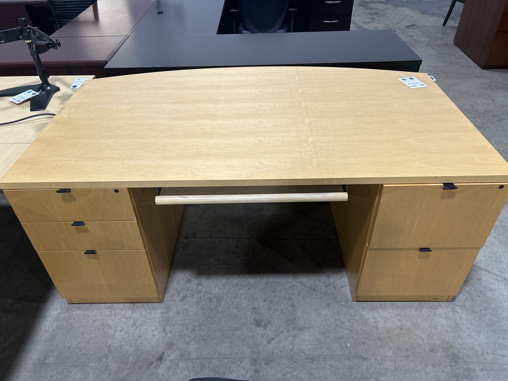 36x72 Bow Front Dbl Ped Desk Honey