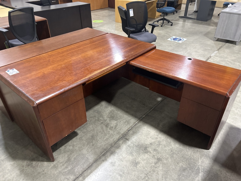 72x78" Kimball L Shape Desk - RH Return, Cherry