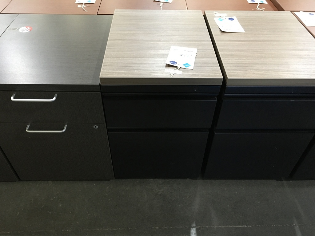 2 Drawer Mobile Ped Black Metal w/Walnut Top