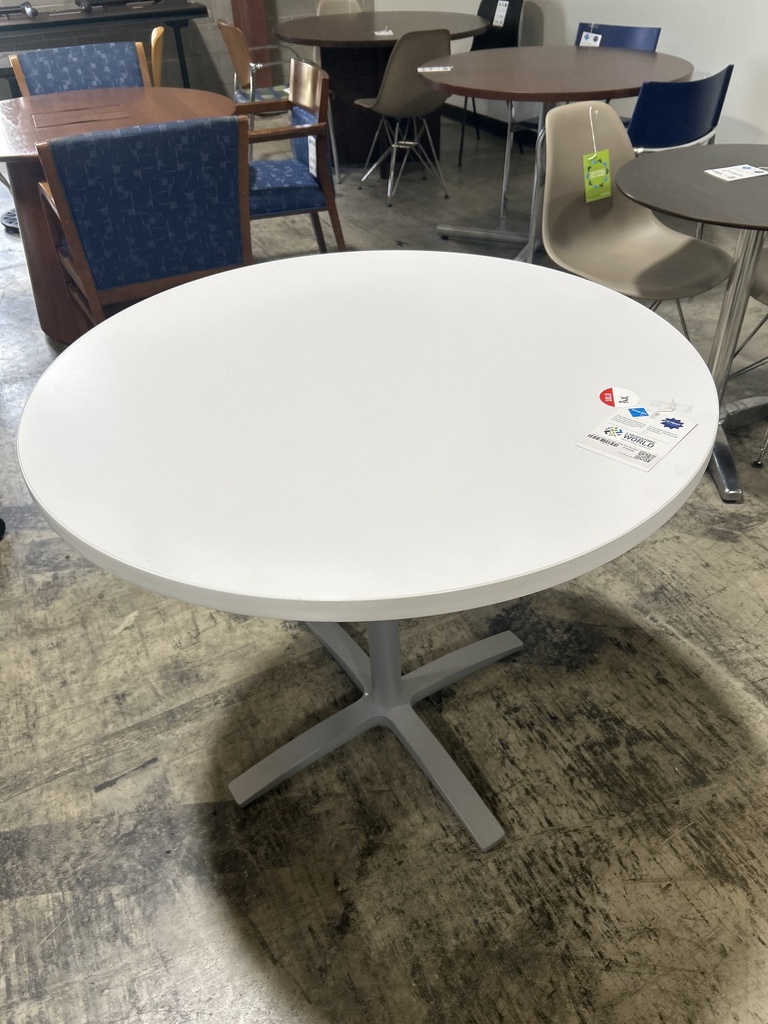 36" Hon Round Cafe Table - White Top, Silver Base