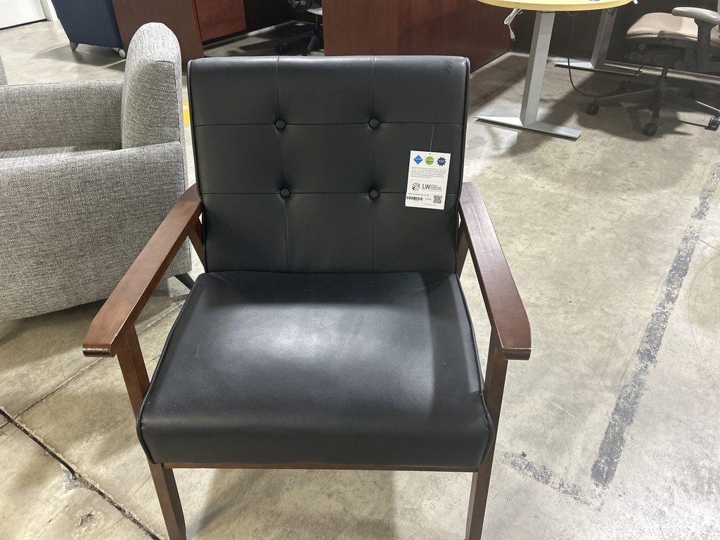 Walnut Frame and Black Leather Club Chair