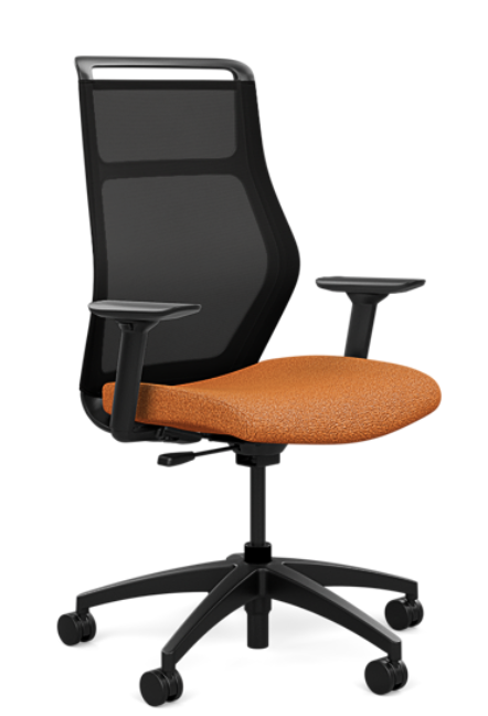 SOI- Hexy -HB Ergonomic work chair, blk frame, blk mesh, adj hgt arms, swivel tilt, (Bengal Orange) 