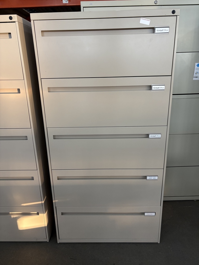 42"wide, Kimball 5-drawer lateral files, tan