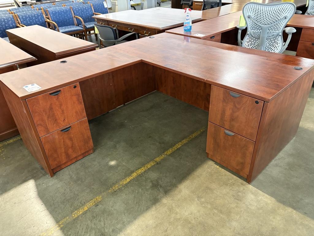 36x72 L-Desk LeftReturn Full hgt Double Ped (Cherry)